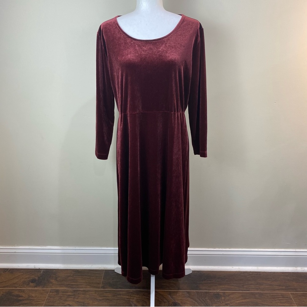 Lands End Women’s Red Wine Velvet Dress size Large
